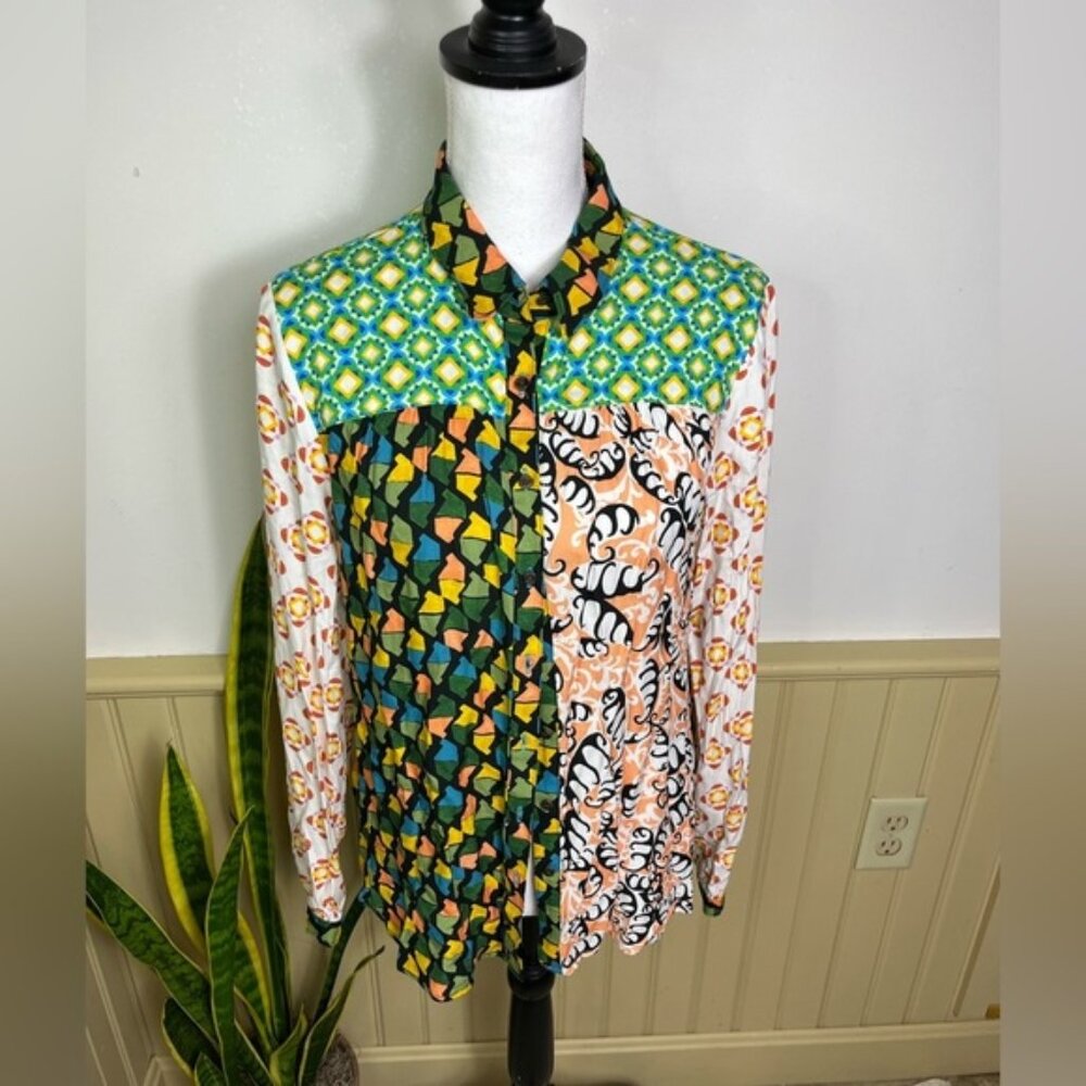 Maeve Anthropologie Patchwork Print Blouse M Artsy Boho Dopamine Top